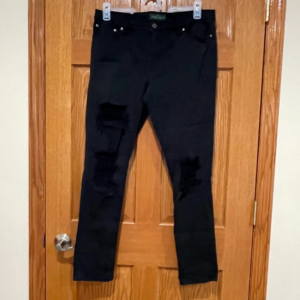 LAUREN JEANS CO RALPH LAUREN Women's 14 Black Skinny Jean Pant Distressed